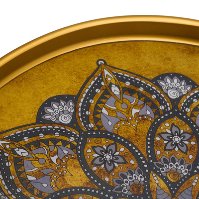 Reverse-painted glass tray, 'Golden Aura' - Hand Crafted Reverse-Painted Glass Tray