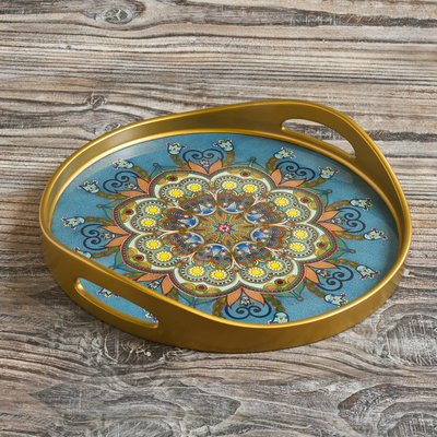Reverse-painted glass tray, Creative Mandala