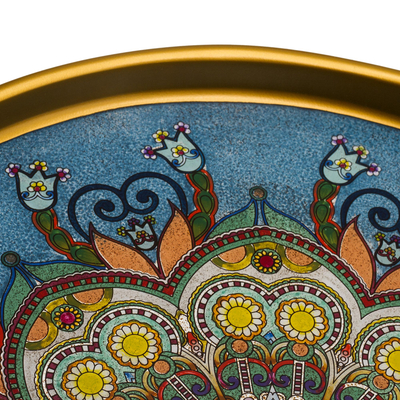 Bandeja de cristal pintado al revés - Bandeja de Servicio de Vidrio Pintada a Mano con Motivo de Mandala