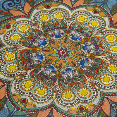 Tablett aus rückseitig lackiertem Glas - Handbemaltes Glas-Serviertablett mit Mandala-Motiv