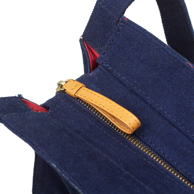 Leather-Accented Cube Suede Handle Bag in Midnight Blue, 'Miss Midnight  Blue