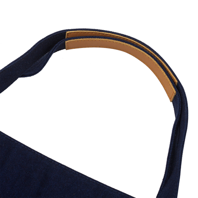 Bolso tote de mezclilla con detalles de cuero - Bolso tote denim azul elaborado artesanalmente
