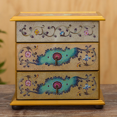 Reverse-painted glass Jewellery chest, 'Subtle Splendor' - Hand Crafted Reverse-Painted Glass Jewellery Chest