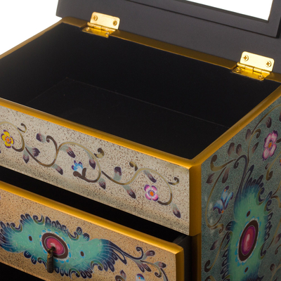 Reverse-painted glass Jewellery chest, 'Subtle Splendor' - Hand Crafted Reverse-Painted Glass Jewellery Chest