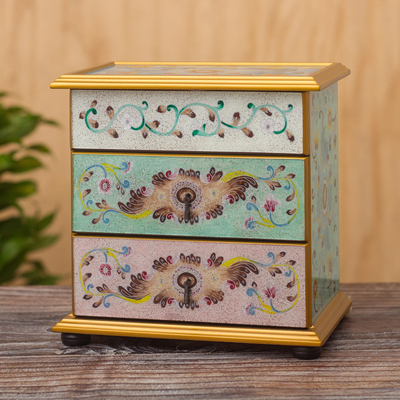 Reverse-painted glass jewelry chest, 'Pastel Splendor' - Pastel Reverse-Painted Glass Jewelry Chest