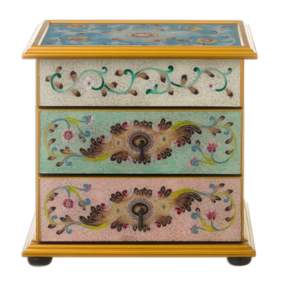 Reverse-painted glass jewelry chest, 'Pastel Splendor' - Pastel Reverse-Painted Glass Jewelry Chest
