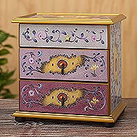Handmade Jewelry boxes from Peru glass jewelry box for women Decorative wood jewellery boxNatural Peruvian Painted Glass 3.9x3.9 Box With Hinged Lid 