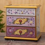 Reverse-painted glass jewelry chest, 'Twilight Splendor' - Hand Crafted Small Painted Glass Jewelry Chest