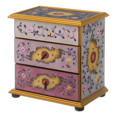 Reverse-painted glass jewelry chest, 'Twilight Splendor' - Hand Crafted Small Painted Glass Jewelry Chest