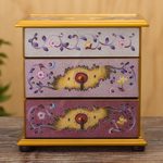 Reverse-painted glass jewelry chest, 'Twilight Splendor' - Hand Crafted Small Painted Glass Jewelry Chest