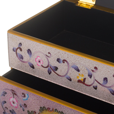 Reverse-painted glass jewelry chest, 'Twilight Splendor' - Hand Crafted Small Painted Glass Jewelry Chest