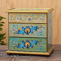 Reverse-painted glass Jewellery chest, 'Spring Splendor' - Peruvian Reverse-Painted Glass Jewellery Chest