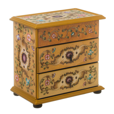 Hand Painted Glass and Wood Jewelry Chest