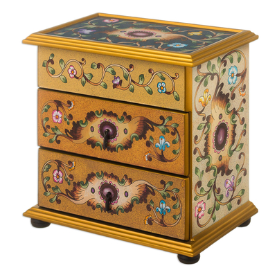 Earth-Toned Reverse Painted Glass Jewelry Chest