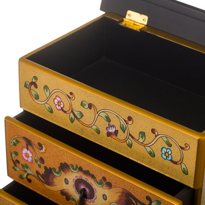 Reverse-painted glass jewelry chest, 'Earth Splendor' - Earth-Toned Reverse Painted Glass Jewelry Chest