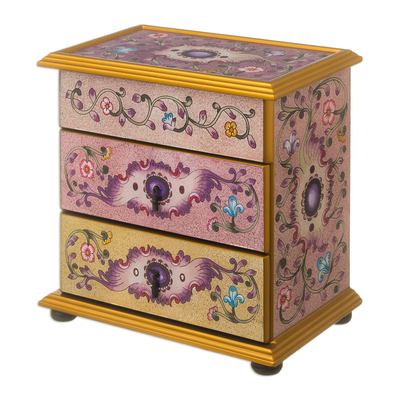Reverse-painted glass jewelry chest, 'Dawn Splendor' - Small Hand Painted Glass Jewelry Chest
