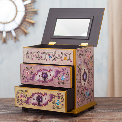 Reverse-painted glass jewelry chest, 'Dawn Splendor' - Small Hand Painted Glass Jewelry Chest
