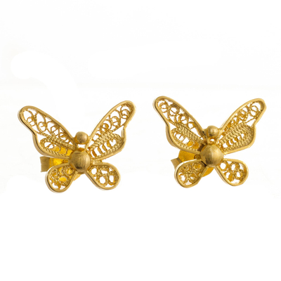 18k Gold Plated Butterfly Button Earrings