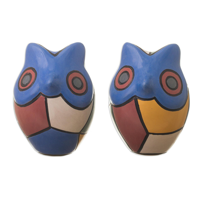 Colorful Ceramic Chulucanas Owl Sculptures (Pair)