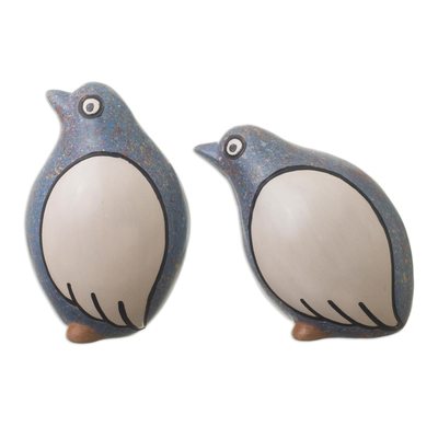 Ceramic sculptures, 'Charming Doves' (pair) - Chulucanas-Style Pottery Dive Sculptures (Pair)