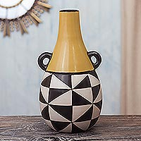 Ceramic decorative vase, 'Modern Chulucanas in Gold' - Handcrafted Chulucanas Decorative Vase