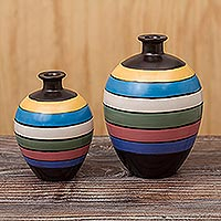Ceramic decorative vases, 'Chulucanas Chic' (pair) - Chulucanas Style Hand Crafted Decorative Vases (Pair)