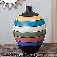 Ceramic decorative vase, 'Cheerful Chulucanas' - Handmade Chulucanas Decorative Vase