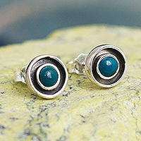 Chrysocolla stud earrings, 'Magnetic Energy' - Sterling Silver and Chrysocolla Earrings