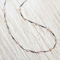 Cultured pearl station necklace, 'Intimate Connection'