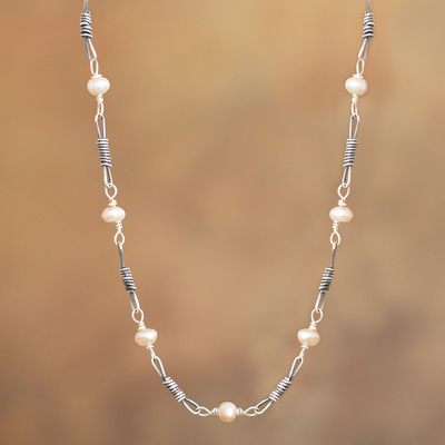 collar de estación de perlas cultivadas - Collar estación de perlas cultivadas rosas