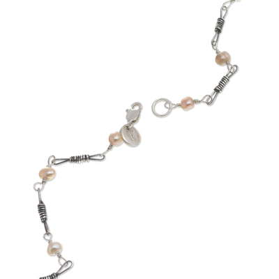 Cultured pearl station necklace, 'Intimate Connection' - Pink Cultured Pearl Station Necklace