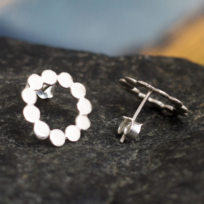 Sterling silver drop earrings, 'On the Dot' - Dot Motif Sterling Drop Earrings