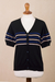 Cotton blend cardigan sweater, 'Sweet Life' - Striped Cotton and Viscose Cardigan (image 2b) thumbail