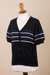 Cotton blend cardigan sweater, 'Sweet Life' - Striped Cotton and Viscose Cardigan (image 2c) thumbail