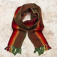 100% alpaca scarf, 'Tarma Fields' - Woven 100% Alpaca Scarf from Peru