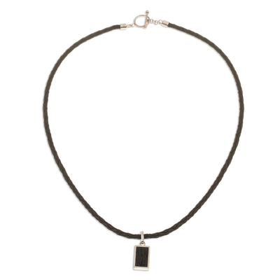 Halskette mit Turmalin-Anhänger - Halskette aus Lederband mit schwarzem Turmalin