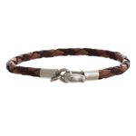 Leather and sterling silver wristband bracelet, 'Coffee and Cocoa' - Hand Braided Brown Leather Bracelet