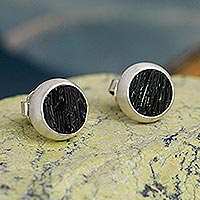 Tourmaline button earrings, 'Elegant Black' - Natural Black Tourmaline Earrings
