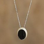 Natural Black Tourmaline Pendant Necklace, 'Elegant Black'