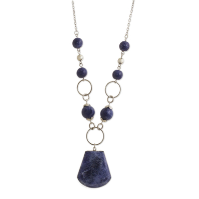 Sodalite pendant necklace, 'Circular Logic' - Natural Sodalite Gemstone Necklace