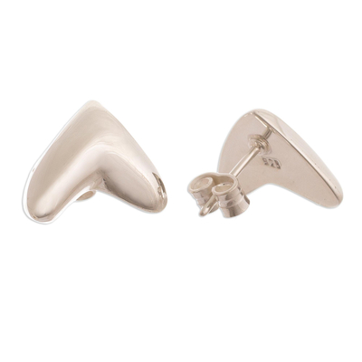 Sterling silver button earrings, 'Boomerang' - Peruvian Sterling Silver Boomerang Button Earrings