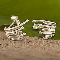 Sterling silver half-hoop earrings, 'Angels Take Wing' - Peruvian Sterling Silver Half Hoop Post Earrings