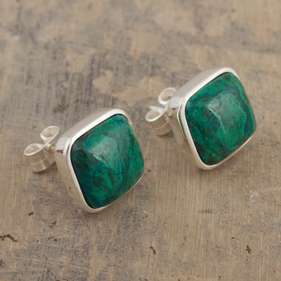 Chrysocolla stud earrings, Window to the Forest