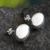 Sterling silver button earrings, 'Reflex' - Sterling Silver Oval Sphere Button Earrings from Peru (image 2) thumbail