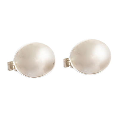 Sterling Silver Oval Sphere Button Earrings from Peru