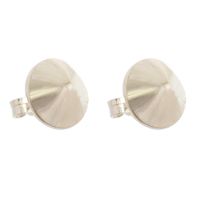 Sterling silver button earrings, 'Shining Treasures' - Sterling Silver Cone Shaped Button Earrings from Peru