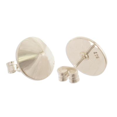 Sterling silver button earrings, 'Shining Treasures' - Sterling Silver Cone Shaped Button Earrings from Peru