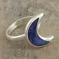 Anillo de cóctel de sodalita - Anillo Cóctel Luna de Sodalita Peruana y Plata de Ley