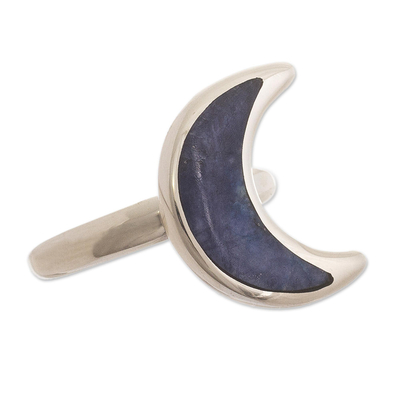 Sodalite cocktail ring, 'Waning Crescent Moon' - Peruvian Sodalite and Sterling Silver Moon Cocktail Ring