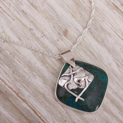 Chrysocolla pendant necklace, 'Green Space' - Modern Sterling Silver and Chrysocolla Necklace